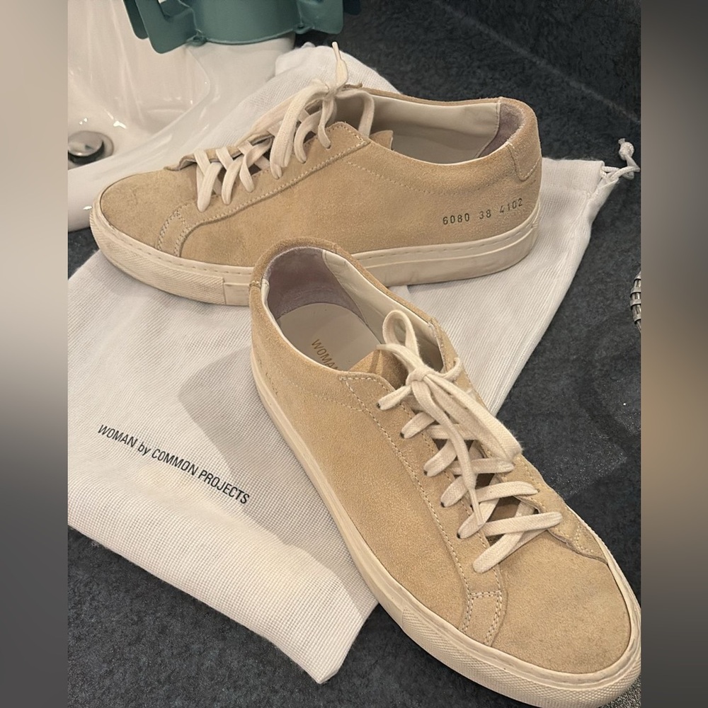Common Projects Tan Suede Lace-Up Sneakers